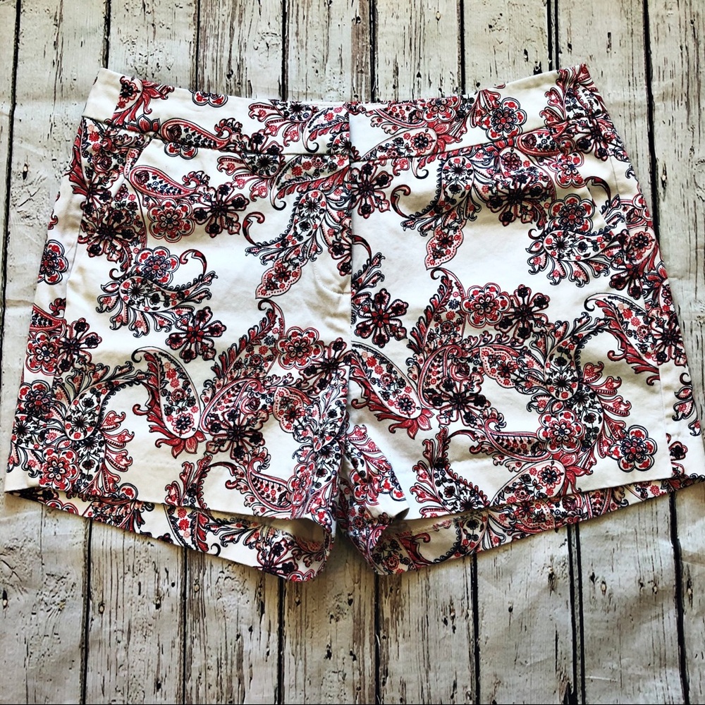 Kenzie Red/White/Blue Paisley Cotton Shorts - 8 - Picture 1 of 6